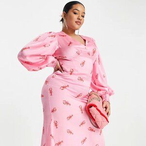 NWT- Never Fully Dressed balloon sleeve maxi dress in orange lobster print